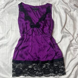 Banana Republic Purple Babydoll Top With Lace Trim & Self Tie Bow
